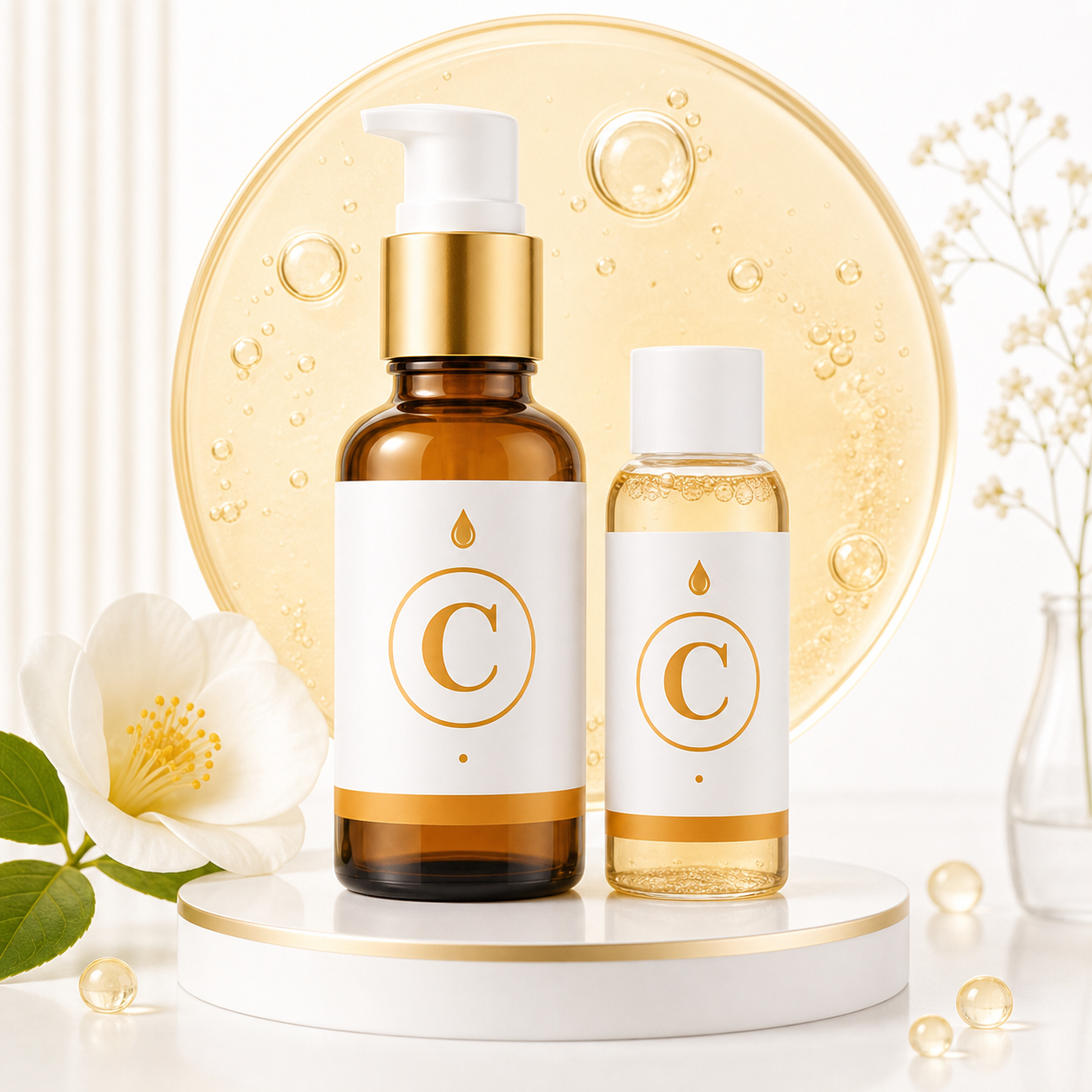 CatalogForge vitamin C pump and toner skincare product image